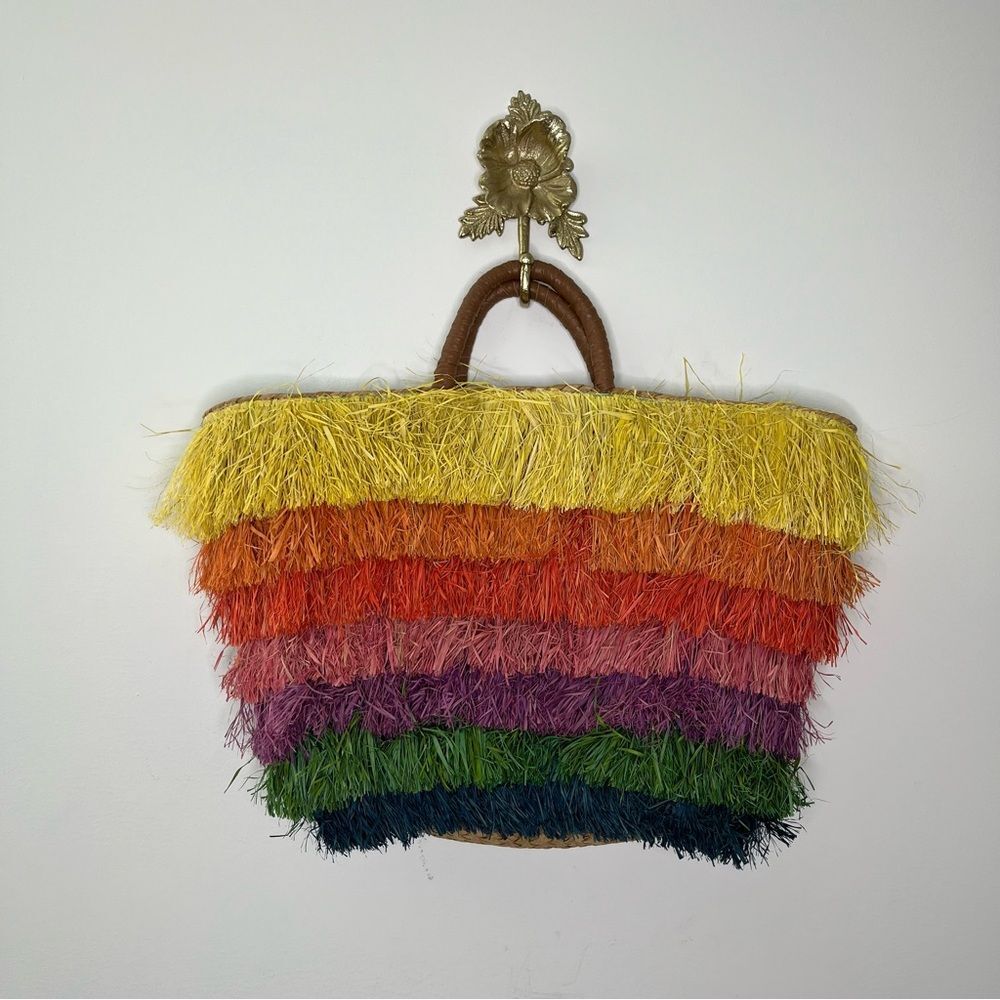 Kayu Rainbow Striped Straw Bag
